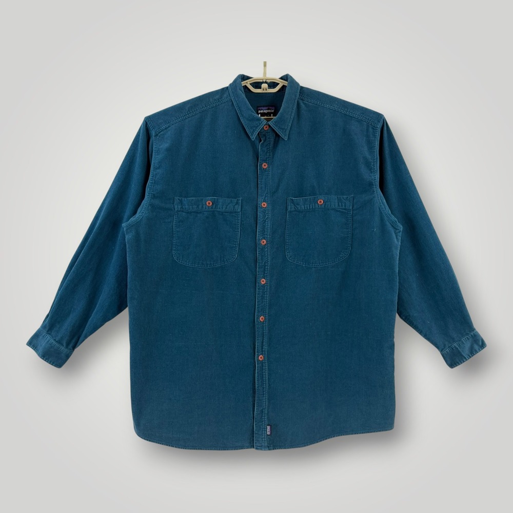 Patagonia Corduroy Button Up Shirt Mens XL Teal Blue Long Sleeve Cotton